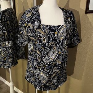 Jessica London Women’s Top Blouse Blue Design Size 14/16 Short Sleeve